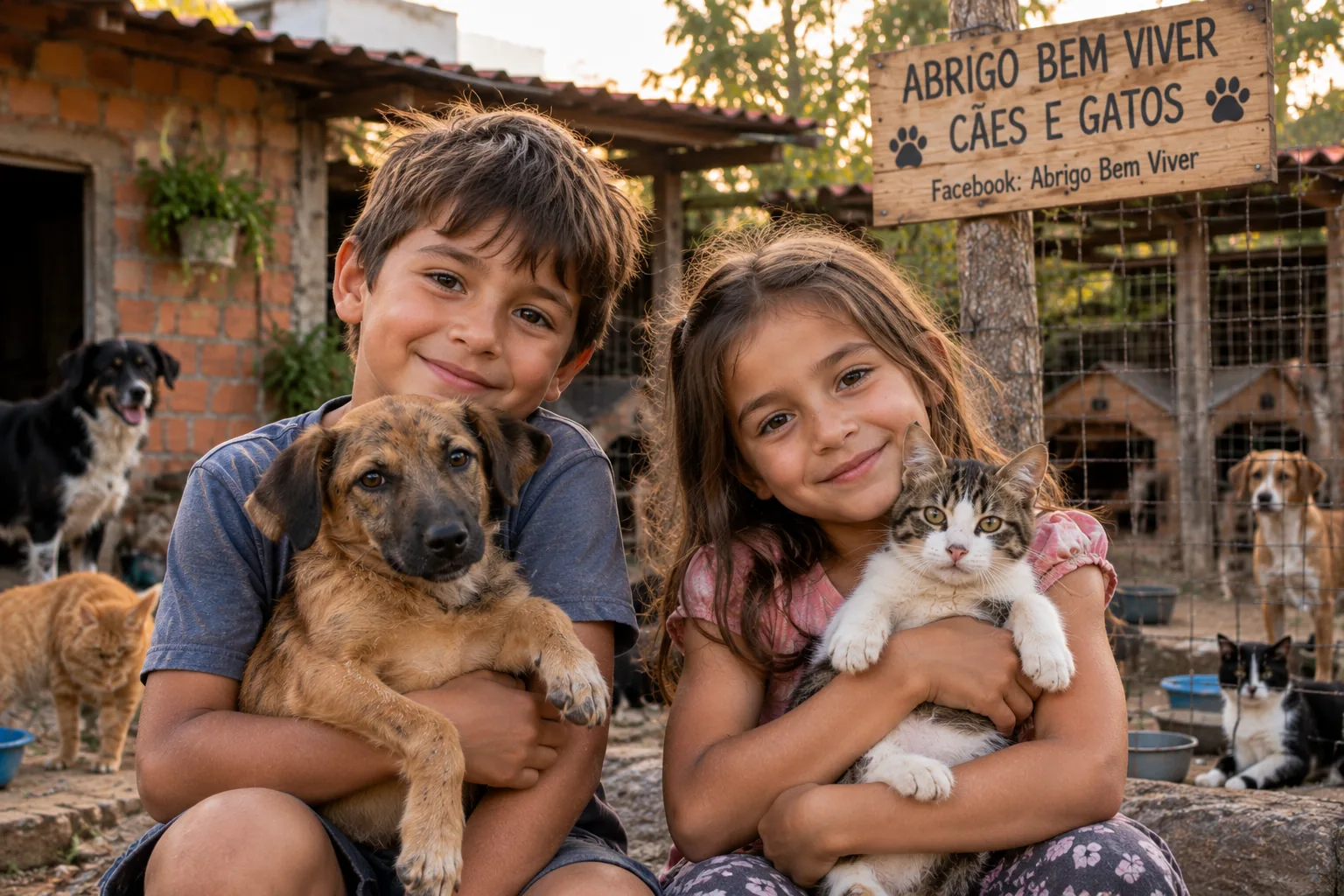 Crianças cuidando de animais